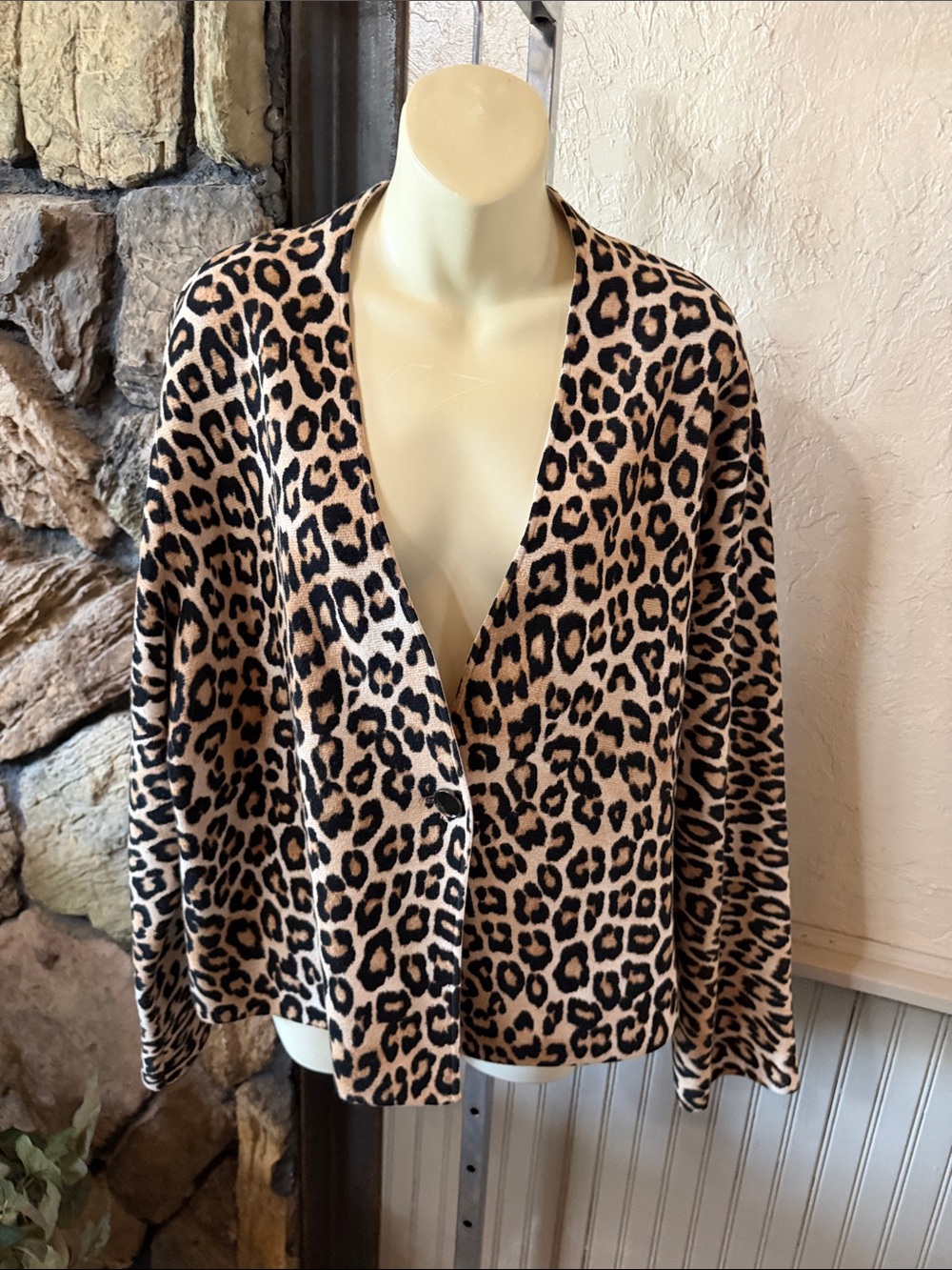Chico's Leopard Print V-Neck Open Cardigan - Tan and Black